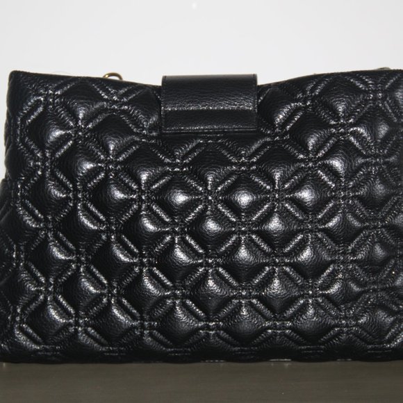 KATE SPADE Large Quilted Black Leather Satchel Gold Turn Lock Chain Handles Bag - Picture 10 of 11